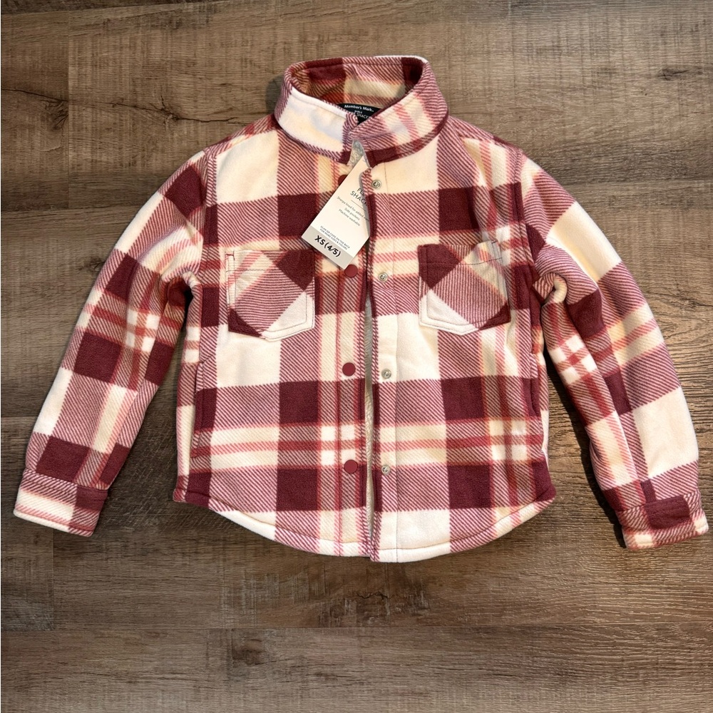Girls' Pink Plaid Fleece Button-Up Shacket